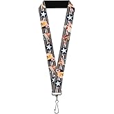 Buckle-Down Lanyard-1.0"-Pin Up Girl Poses Star & Stripes Gray/Blue/