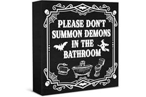 FTRBXT Gothic Bathroom Decor Please Do Not Summon Demons in the Bathroom Spooky Wooden Box Sign Gothic Witchy Home Decor