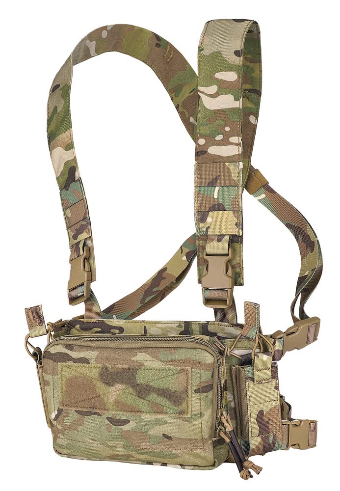 KRYDEX GEAR Chest Rig Vest with 5.56/7.62 Mag Pouch 9mm Pistol Magazine Pouch and X-Harness for CS, Airsoft Hunting