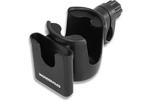 WONDERFOLD Stroller Wagon Cup & Phone Holder Attachment Featuring Anti-Slip Design and Rubber Grips for Drink Stability (Compatible with All Wagon Models) Black