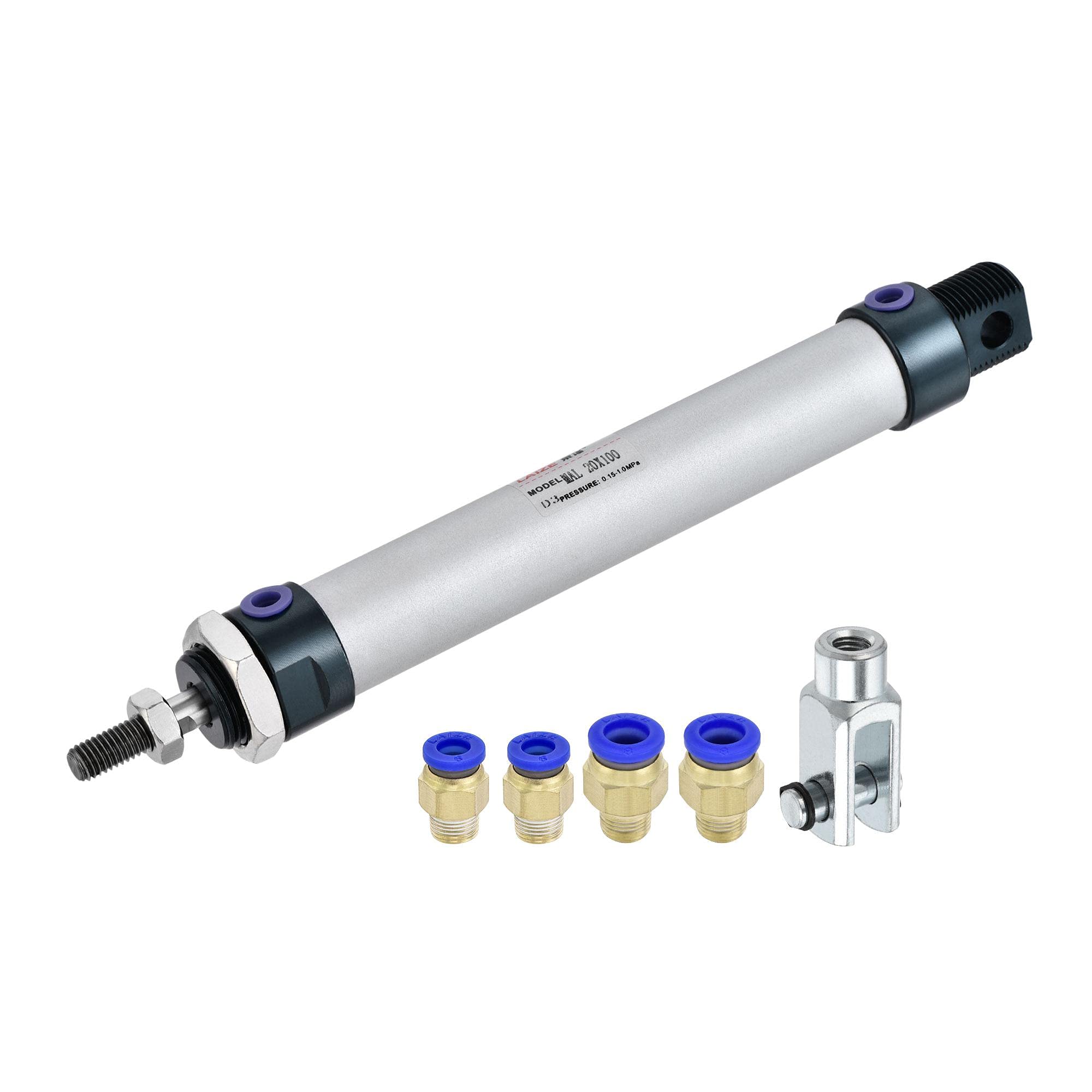 sourcing map Pneumatic Air Cylinder 20mm Bore 100mm Stroke with Y Connector and Quick Fittings, MAL 20x100, for Automatic Equipment