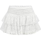 SHENHE Girl's Lace Mini Skirt Y2k Low Rise Tiered Layered Ruffle Flared Coquette Skirt