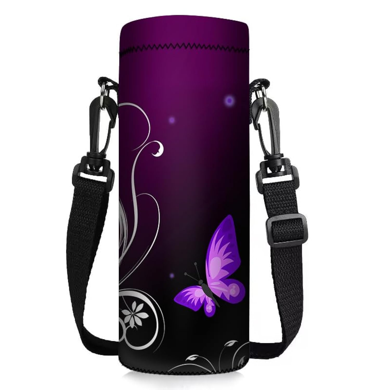 ToLuLu Water Bottle Carrier Bag Case, Insulated Neoprene Water Bottle Holder Cover 1000ML w/Adjustable Shoulder Strap, Sling Sleeve Pouch For Stainless Steel/Glass/Plastic Bottles, Purple Butterfly