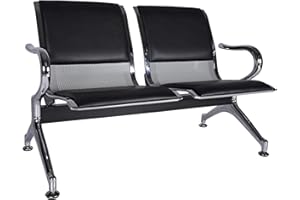 Kinfant Waiting Room Chair Bench - Guest Reception Chairs for Airport Hospital Bank Salon Barber Hall Room Conference (2-seat, Black-Mesh+PU)