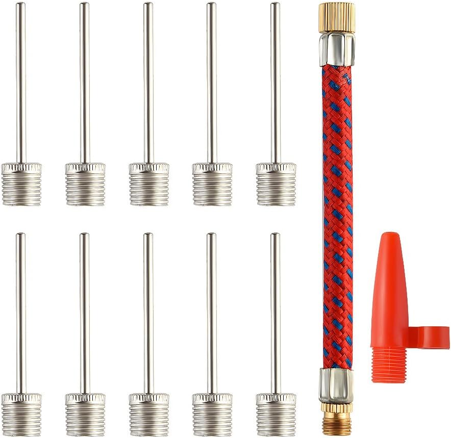FEPITO 10 Pcs Ball Pump Needles with Flexible Hose & Nozzle Adapter Kit