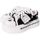 Y2K Goth Platform Canvas Sneakers - Retro Chunky Sole Women's Shoes, Punk Style Comfortable Walking Shoes, Vintage Y2K Aesthetic Sports Shoes