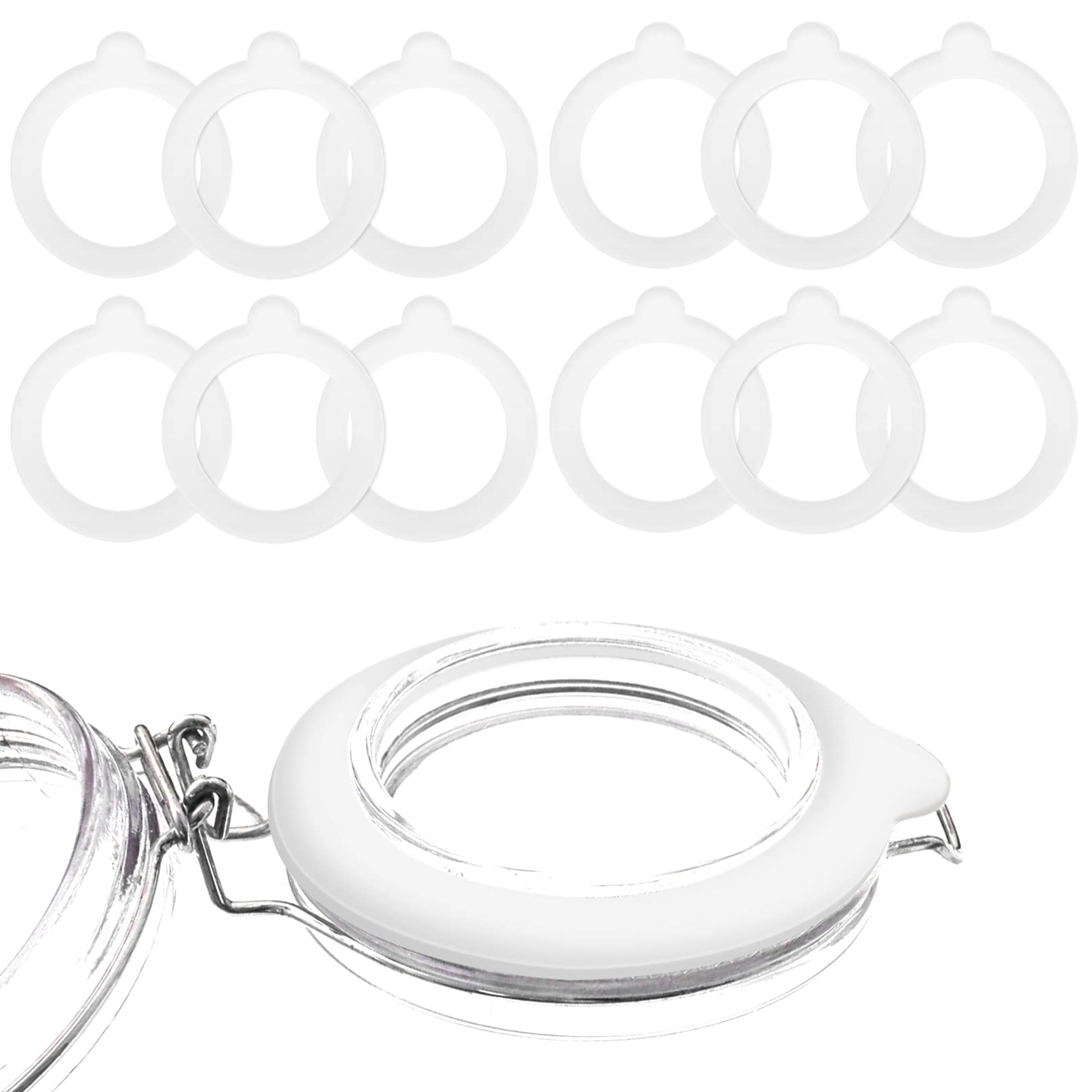 Photo 1 of 12 Pcs Replacement Silicone Gasket Seals for Jars Leakproof Airtight Rubber Sealing Rings for Regular Mouth Canning Jar, 3.75 Inches (White)