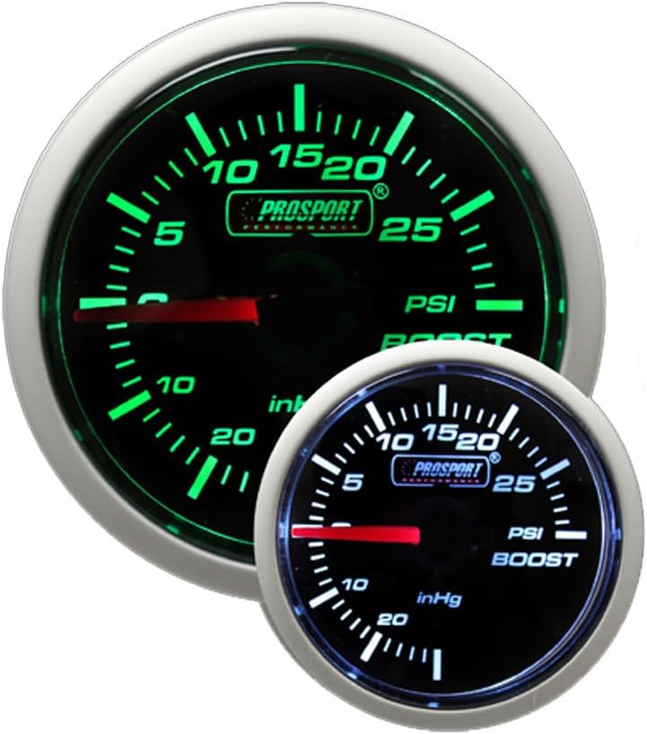 Boost Gauge- Mechanical Green/white Performance Series 52mm (2 1/16")