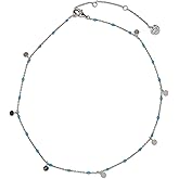 Pura Vida 14" Silver Mini Coin Beaded Choker Necklace - Statement Necklace with Turquoise Enamel Beads - Silver Necklace for Women, Necklaces, Boho Jewelry for Women - 3" Extender