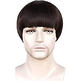 HUNIGIR Brown Bowl Cut Wig Men Short Mushroom Wig Brown 60s Bob Hair Heat Resistant Syntheticfor Halloween Cosplay Costume Party