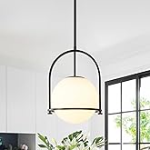 youngrender Modern Black Schoolhouse Pendant Light Fixture, 6" Black Globe Pendant Lighting with Hanging Adjustable Height, O