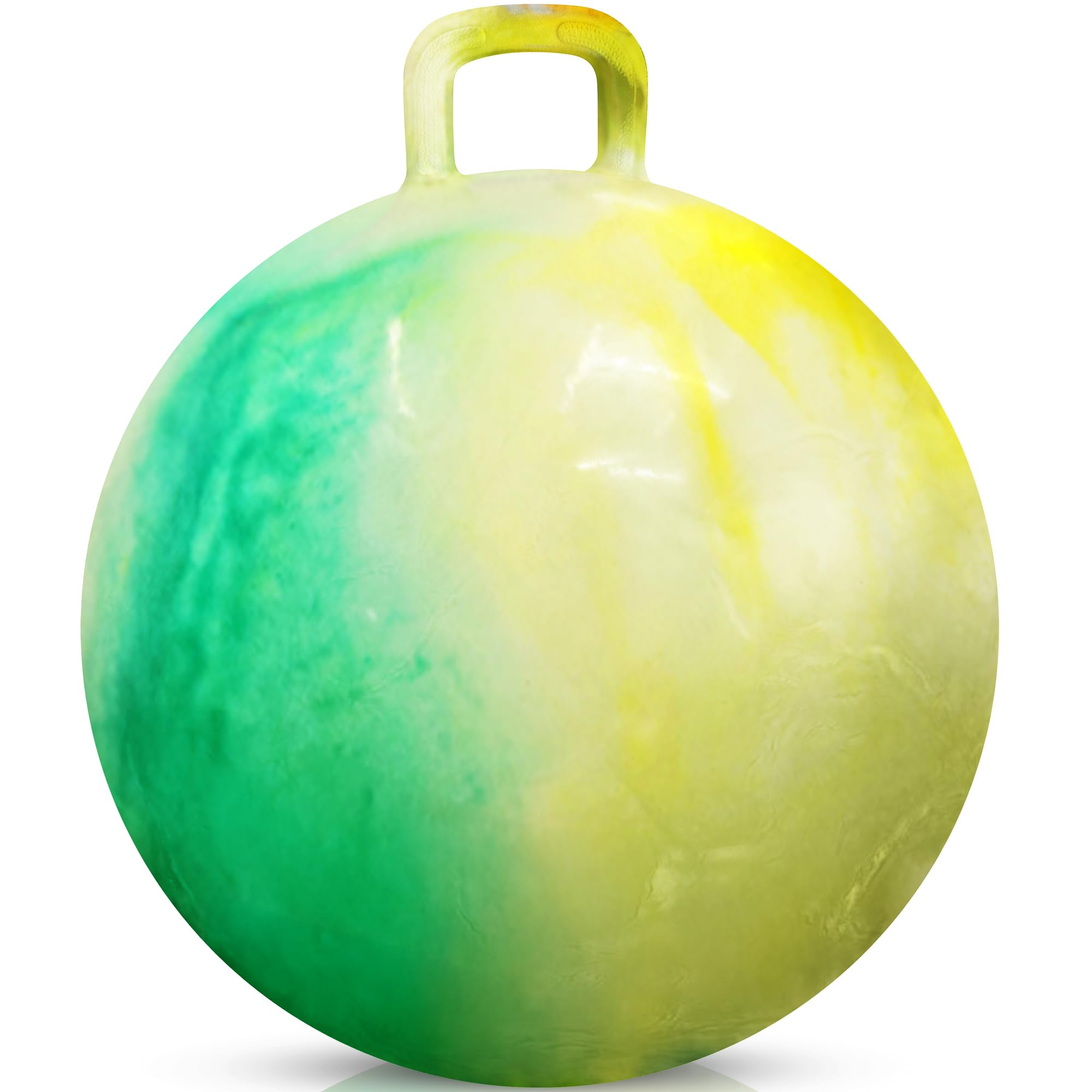 Bedwina Hopper Ball with Handle for Kids 22-inch (55cm) Bouncy Balls for Kids, Jumping Kangaroo Hippity Hop, Hopping Sit and Spin with Handle with Hand Pump, Marble Green & Yellow