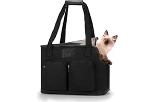 Johomviin Dog Carrier Purse, Foldable Waterproof Premium PU Leather Oxford Cloth Dog Carrier Bag, Pet Travel Tote Bag with Pockets for Cat and Small Dog
