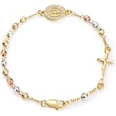 Catholic Crucifix Gifts Rosary Bracelet for Women-14K gold plated Virgin Mary Jesus Cross Charm Link Chain, Dainty Virgen de Guadalupe Religious Gift for Confirmation Baptism First Communion Easter