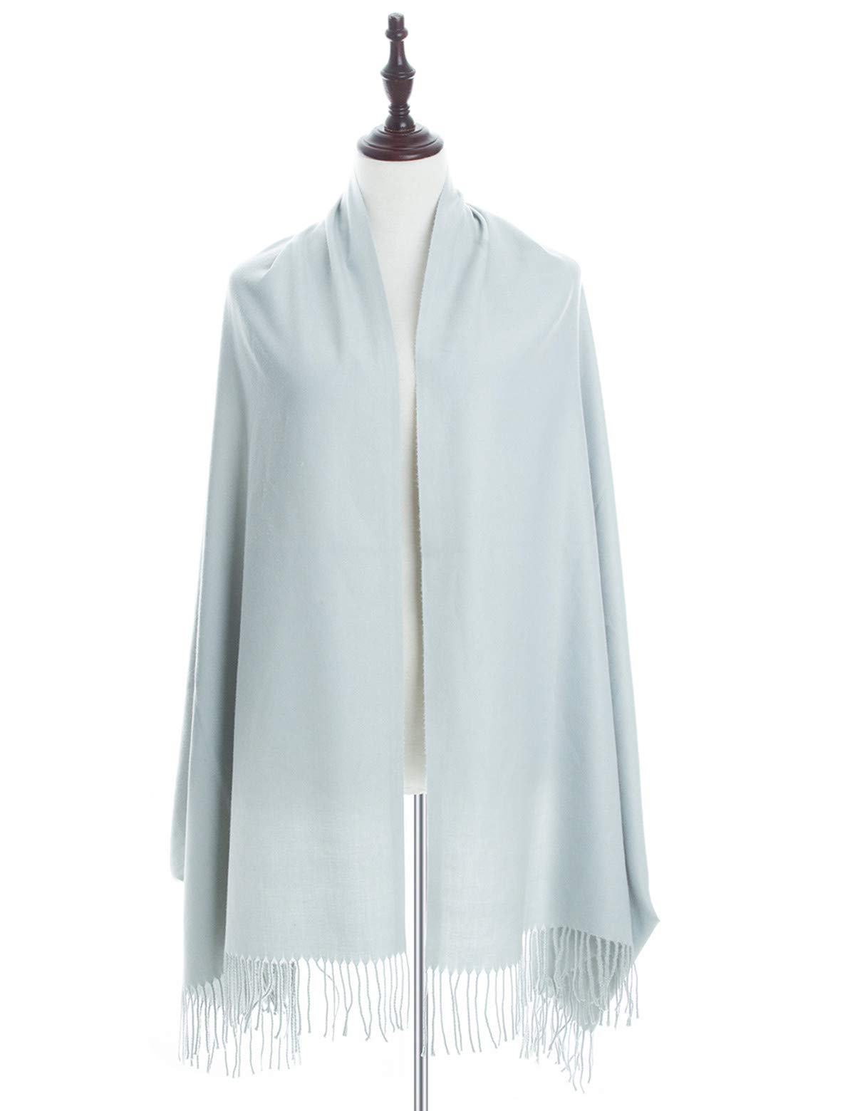 EVRFELAN Women Winter Warm Scarf Soft Cashmere Fringe Tassel Pashmina Pure Color Shawl Stole Wrap (Light grey)