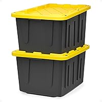 HOMZ 2-Pack Durabilt, Heavy Duty Plastic Storage Bins with Lids, 27 Gallon, Black/Yellow - Stackable Container Boxes for Home