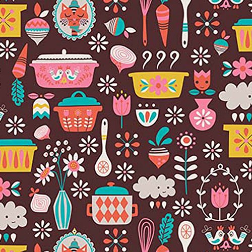 Dish Drying Mat - Pet Placemat - Appliance Mat - Kitchen Mat - Retro Kitchen Print on Brown - 16"x20" - Thumbnail 7