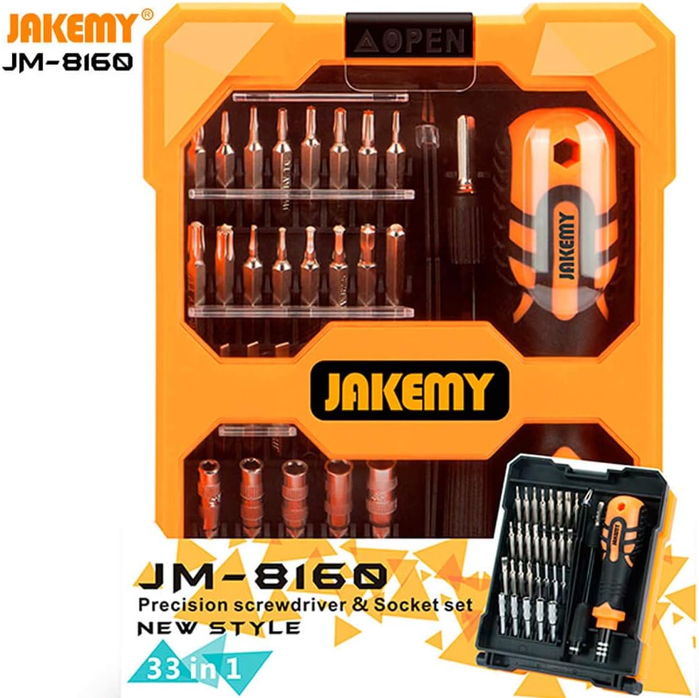 JAKEMY Precision Screwdriver Set Magnetic Repair Tool Kit for Electronics - 33 in 1 Professional Multi-Functional Screwdriver & Socket Set for Cellphone, Computer, PS4 playstation, Laptop, pc, Glasses - - 