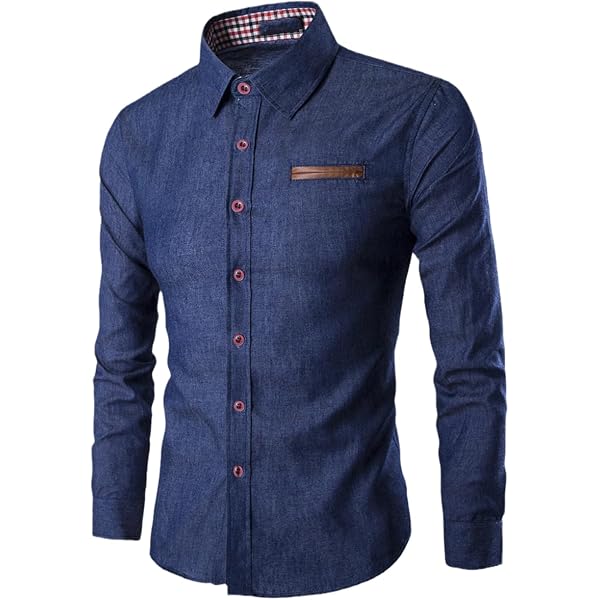 Amazon.com: JXGSGOGO Mens Casual Dress Shirt Long Sleeve Button Down Denim  Shirts Dark Blue US M : Clothing, Shoes & Jewelry