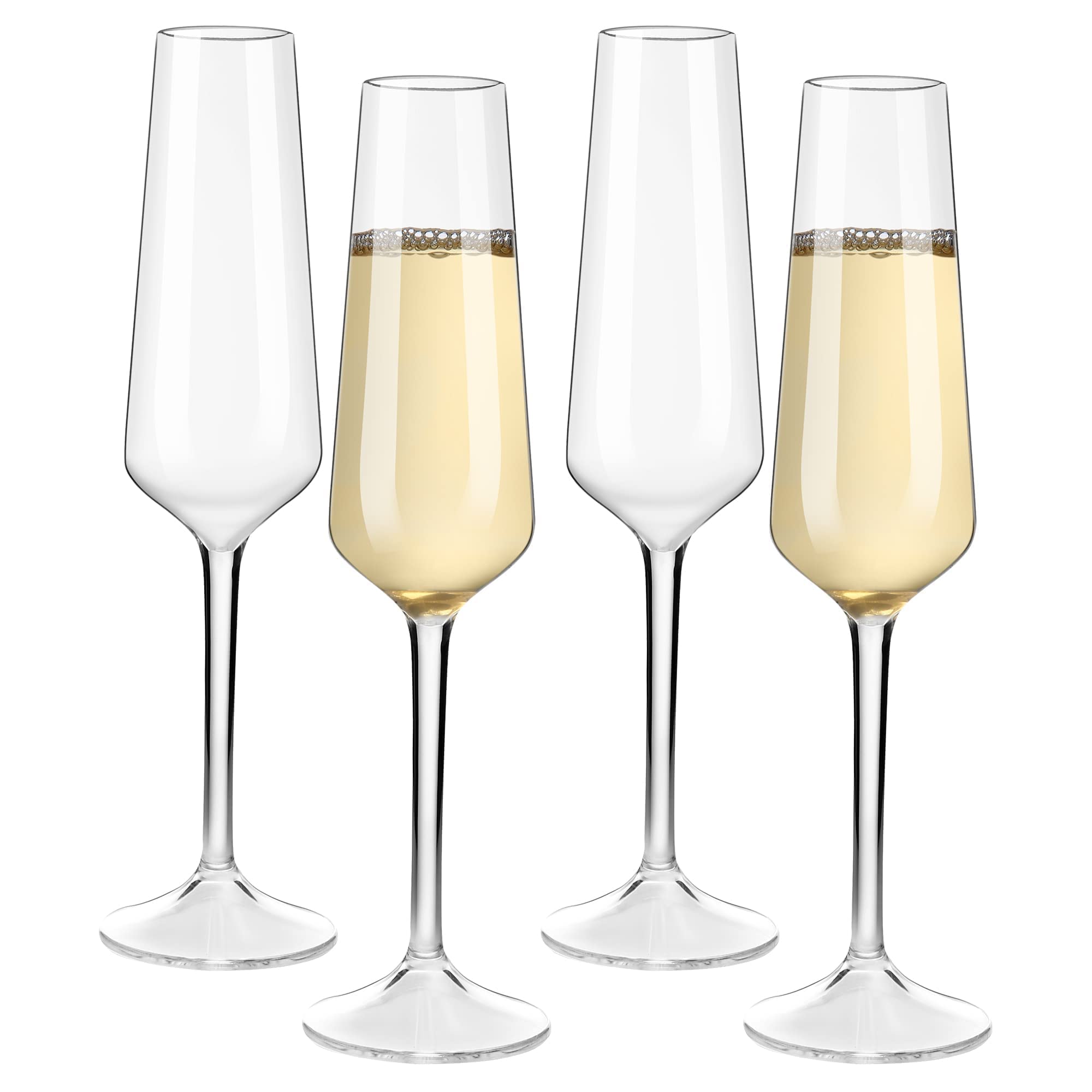 COOKY.D Reusable Tritan-Plastic Champagne Flutes Unbreakable Plastic Dishwasher Safe Glassware Wedding Anniversary Birthday Party Gift-224ML/7.8oz,Set of 4