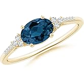Angara Natural London Blue Topaz Ring for Women | Oval Shape Blue Topaz Diamond Side Stone Ring in 14K Solid Gold/Silver