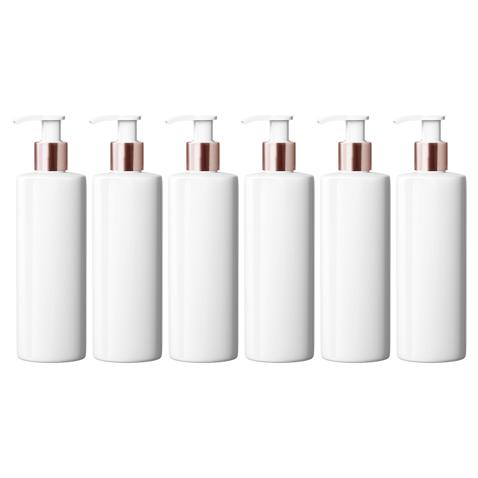 Mrs Hinch Customisable DIY Refillable 500ml PET Plastic Lotion Pump Bottle - White, Rose Gold Lids (6)