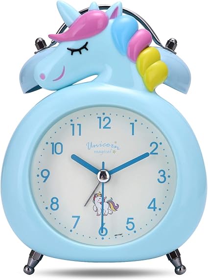 Lafocuse Reveil Enfant Licorne Rigolo Cadran De 10cm Double Cloche Bleu Horloge De Table Sanc Bruit Tic Tac Avec Lumiere Amazon Fr Cuisine Maison