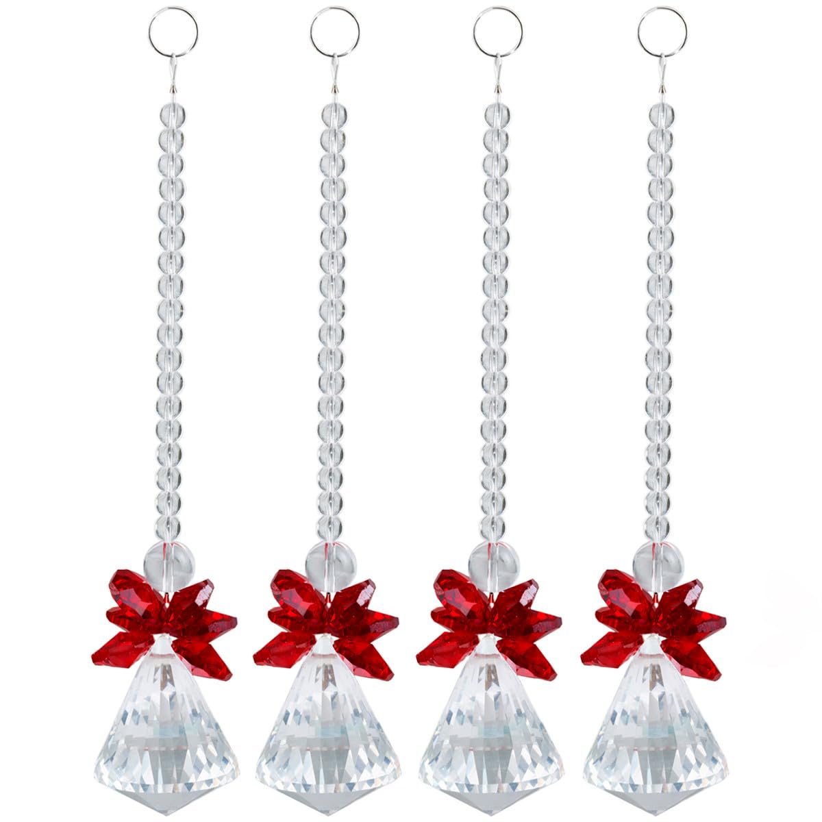 mookaitedecor 4PCS Hanging Angel Ornaments Red Sun Catchers for Window Garden Car Bedroom, Prism Pendant Sun Catcher Crystal Christmas Tree Hanging Ornament Clear K9 Crystal Glass Party Decorations
