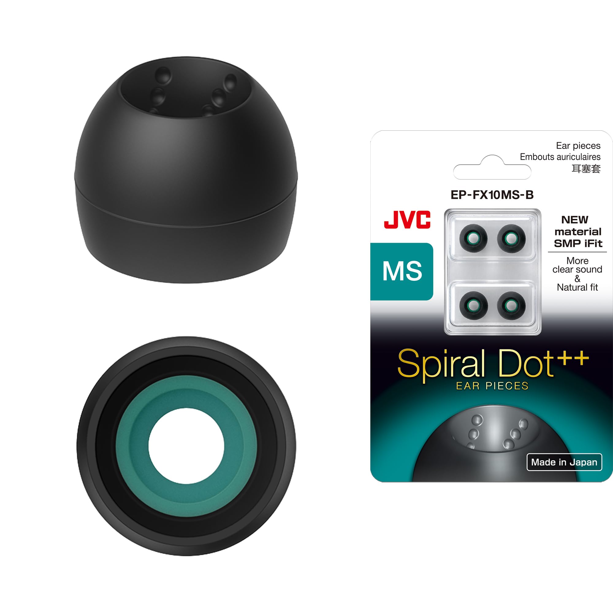 JVC EPFX10 Spiral Dot Earpieces – Set of (4) Ear Tips, Sizes Small Through Large, Fits Many JVC Models (Small-Medium)
