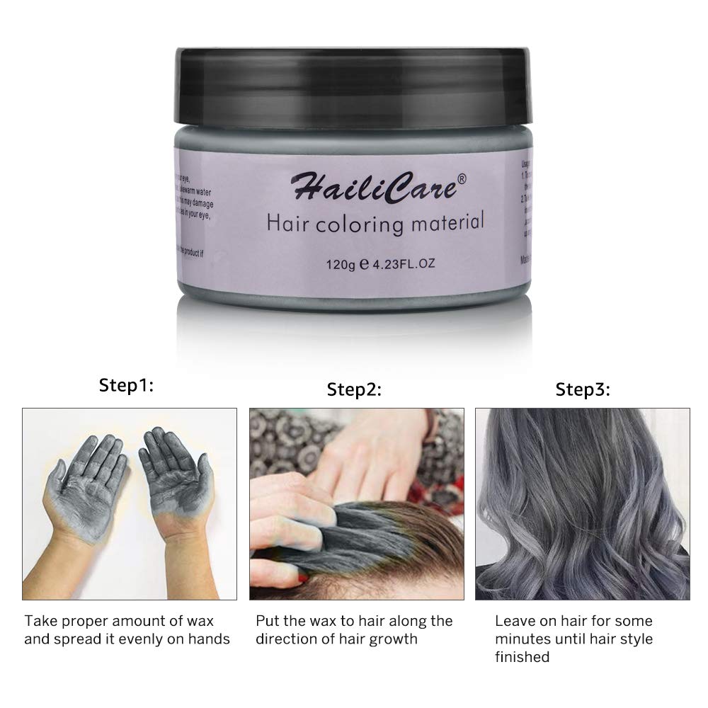 Silver Gray Temporary Hair Dye Wax 4.23 oz, HailiCare Instant Colored Hair Color Wax, Natural Hair Pomades Hairstyle Cream Coloring Clay for Men and Women Party, Festival, Cosplay & Halloween: Beauty