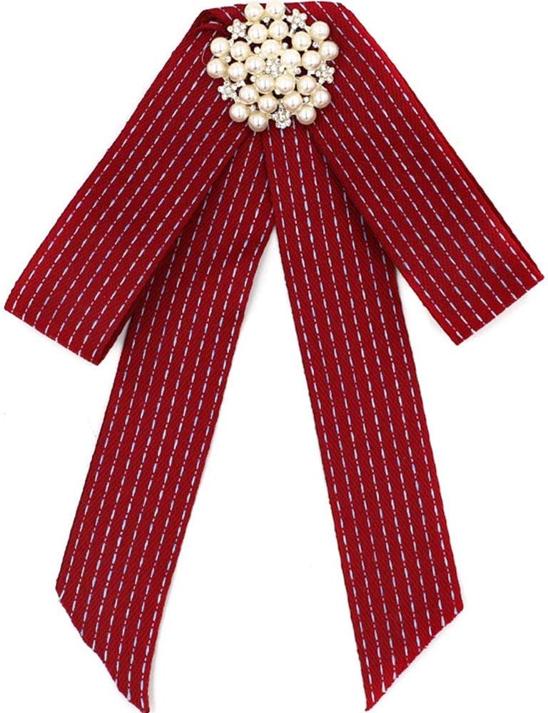 YANQINQIN Crystal Pearl Ribbon Tie Men/Women Rhinestone Pre Tied Bow Collar Brooch Pin