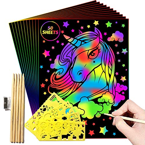Scratch Art for Kids 50 Sheets Rainbow Scratch Art Paper Set for Kids 7