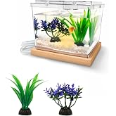 MoonOrange Mini Betta Fish Tank Kit with LED Light Base, 0.2 Gallon Temporary Holding Tank with Artificial Plants (Kit-2)