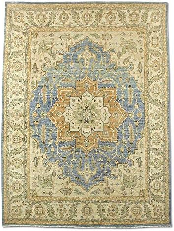 Pak Persian Rugs Traditional Chobi Handmade Serapi Rug, Wool, Air Force Blue, Large, 238 X 309 cm, 7' 10" x 10' 2" (ft)