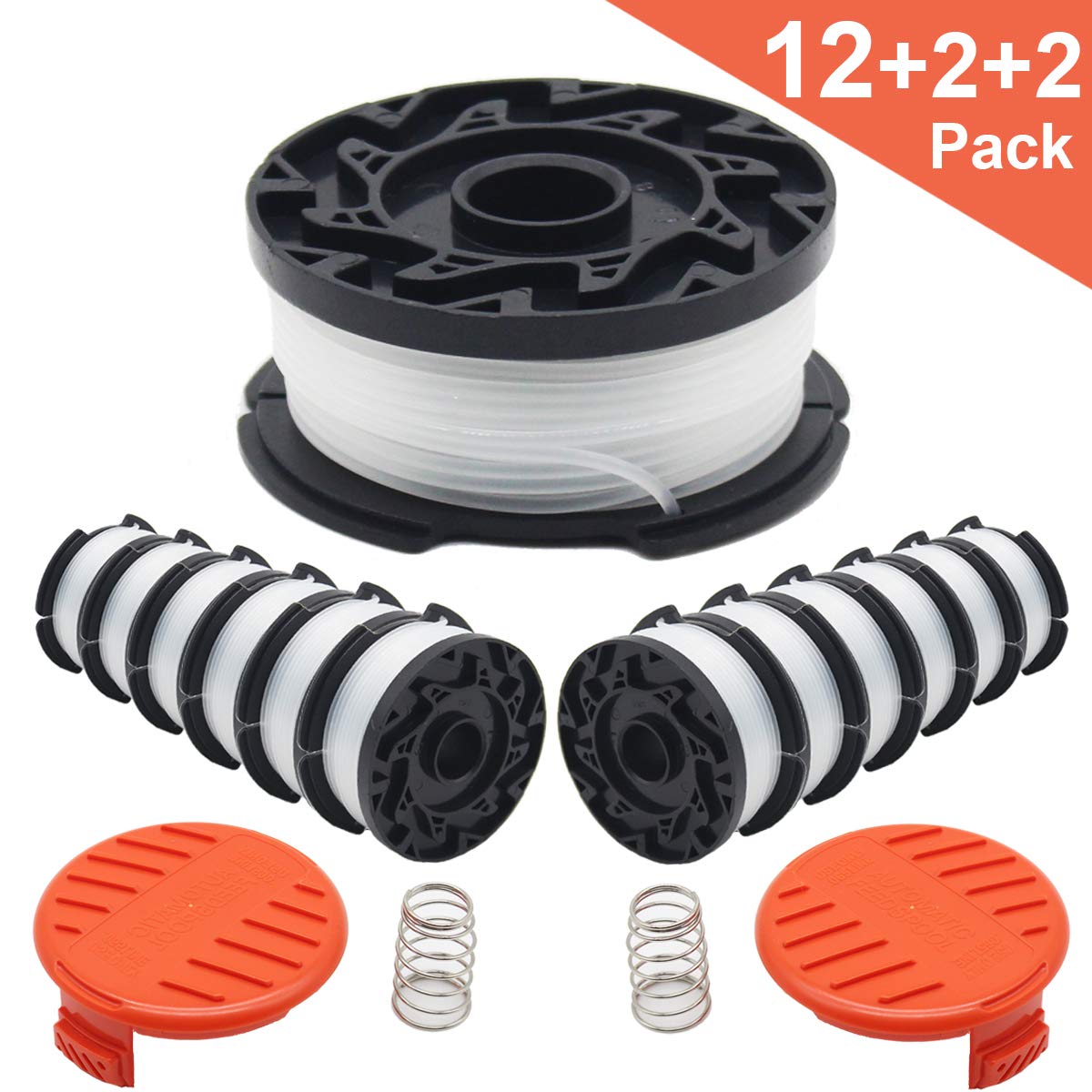 FARAER Replacement AF-100 Spool for Black and Decker Weed Eater with RC-100-P Spools Cap and Spring for AFS Trimmer,12 AF-100 Trimmer Spools,2 Spool Cap Cover,2 Spring