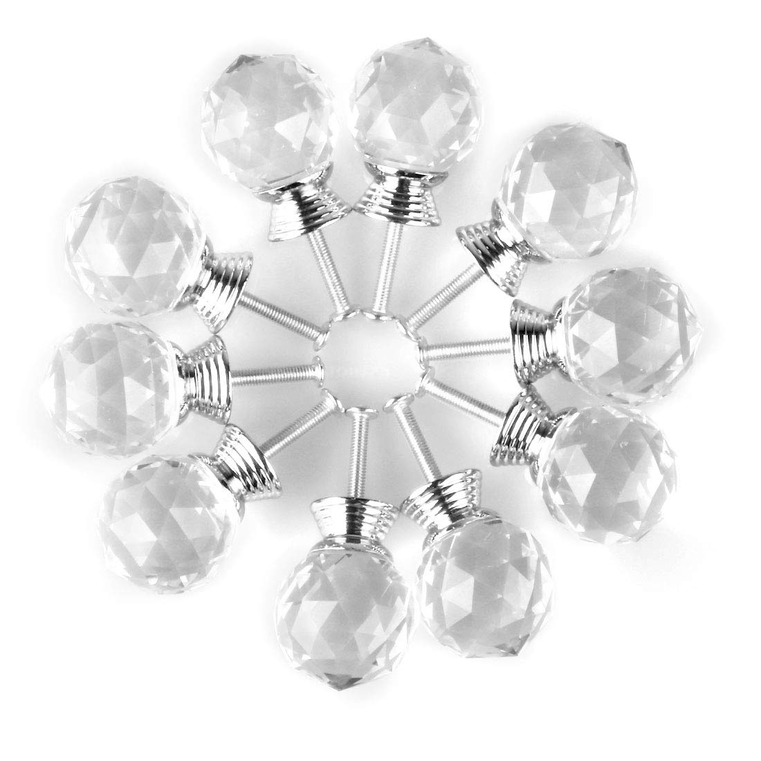 MAIKEHOME Round Clear Crystal Knob, 10 X 30MM Acrylic Glass Diamond Cut Cabinet Door Drawer Knob Kitchen Dresser Wardrobe Pull Handle with Screws for Home Decorating 30mm Clear
