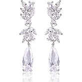 Cubic Zirconia Teardrop Wedding Earrings for Brides Birdesmaids Marquise Crystal CZ Cluster Bridal Party Dangle Drop Earrings for Women Prom Jewelry Gifts