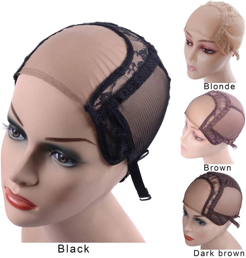 4"X4" U Part Swiss Lace Wig Cap For Making Wigs With Adjustable Straps Mesh Wig Cap (Black L 56cm) - Image 4