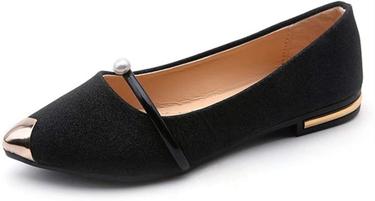 Amazon 素敵 なあなた 女性フラットシューズ女性靴真珠快適な先のとがったつま先フラットシューズゴールドシルバー女性靴 黒 4 5 シューズ バッグ