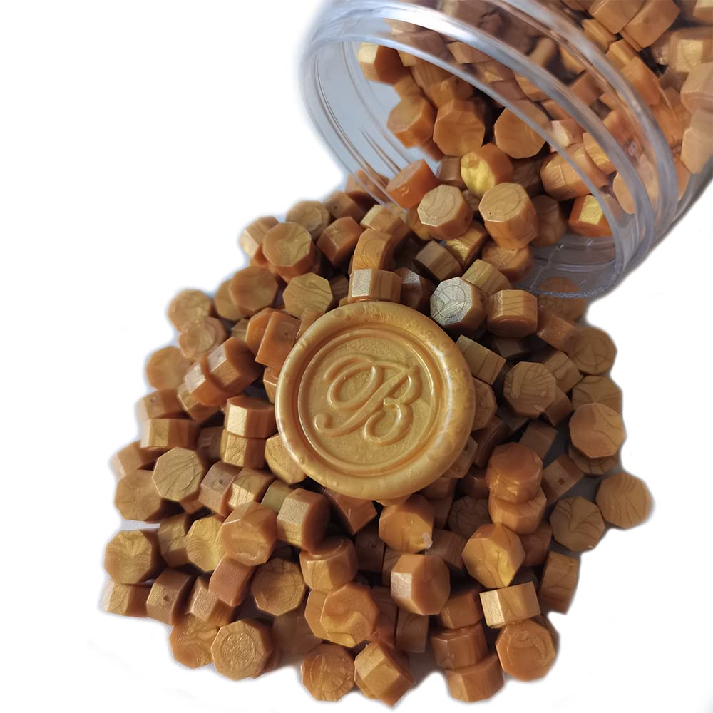 400 Pieces Sealing Wax Beads for Wax Seal Stamp, PORXFLY Pink Waxs Seal Beads Great for Wedding Invitations, Wine Packages,Cards Envelopes, Gift Wrapping (Gold)