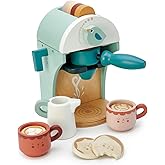 Tender Leaf Toys - Babyccino Maker - Wooden Coffee Machine Pretend Food Play Toy with Espresso Capsules and Cups - Made with Premium Materials and Craftsmanship - Age 3+