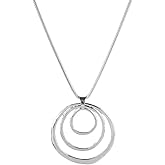 POYAMUSE Elegant Concentric Circle Pendant Long Necklace for Women, Bold Statement Necklace Jewelry with Triple Circle Design, Sweater Chain Extra Long Necklace for Women