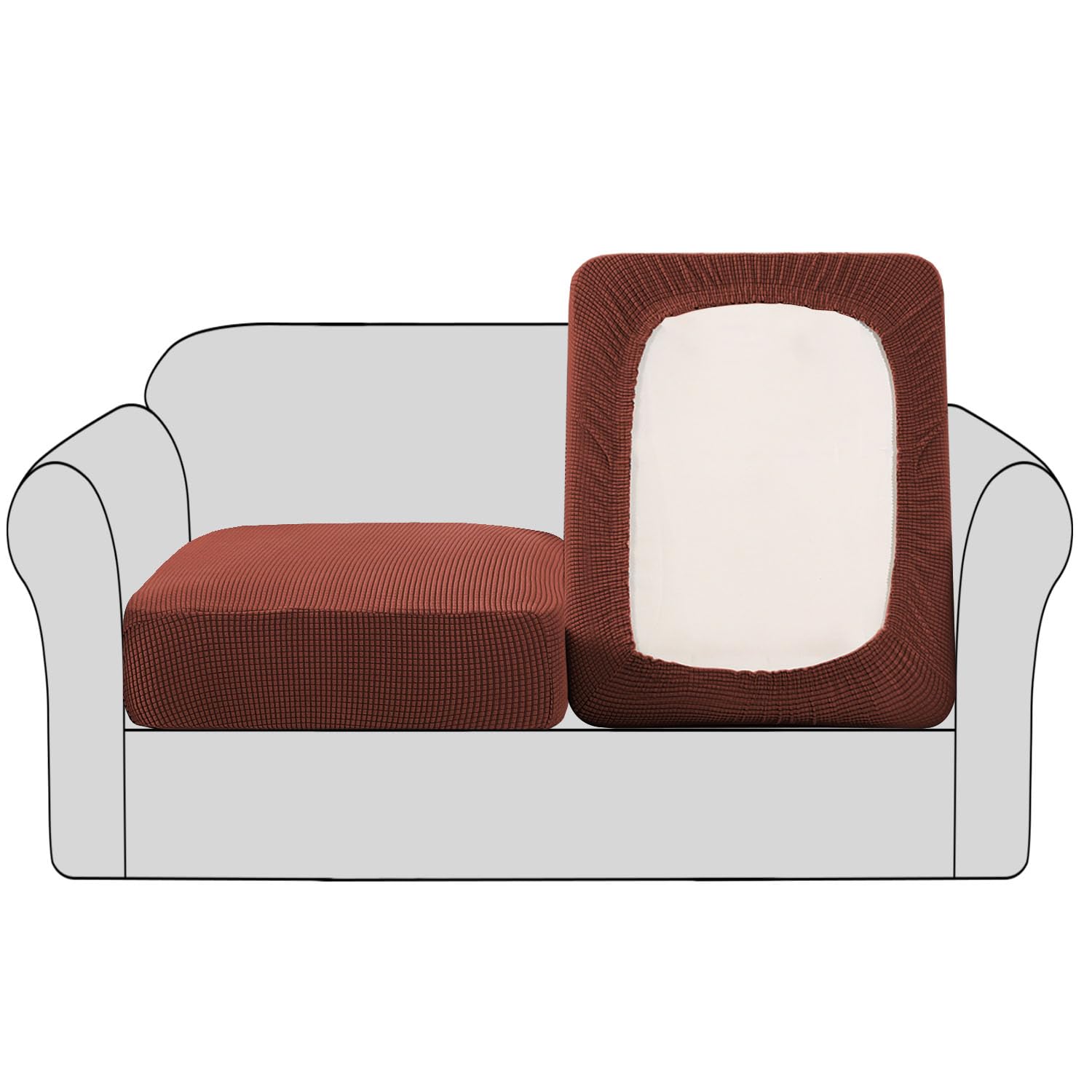 Photo 1 of H.VERSAILTEX High Stretch Couch Cushion Covers,Chair Sofa Seat Slipcovers Couch Cushion Cover Stretch Furniture Protector for Kids, Pets(2 Packs Cushion Loveseat Covers, Rust)