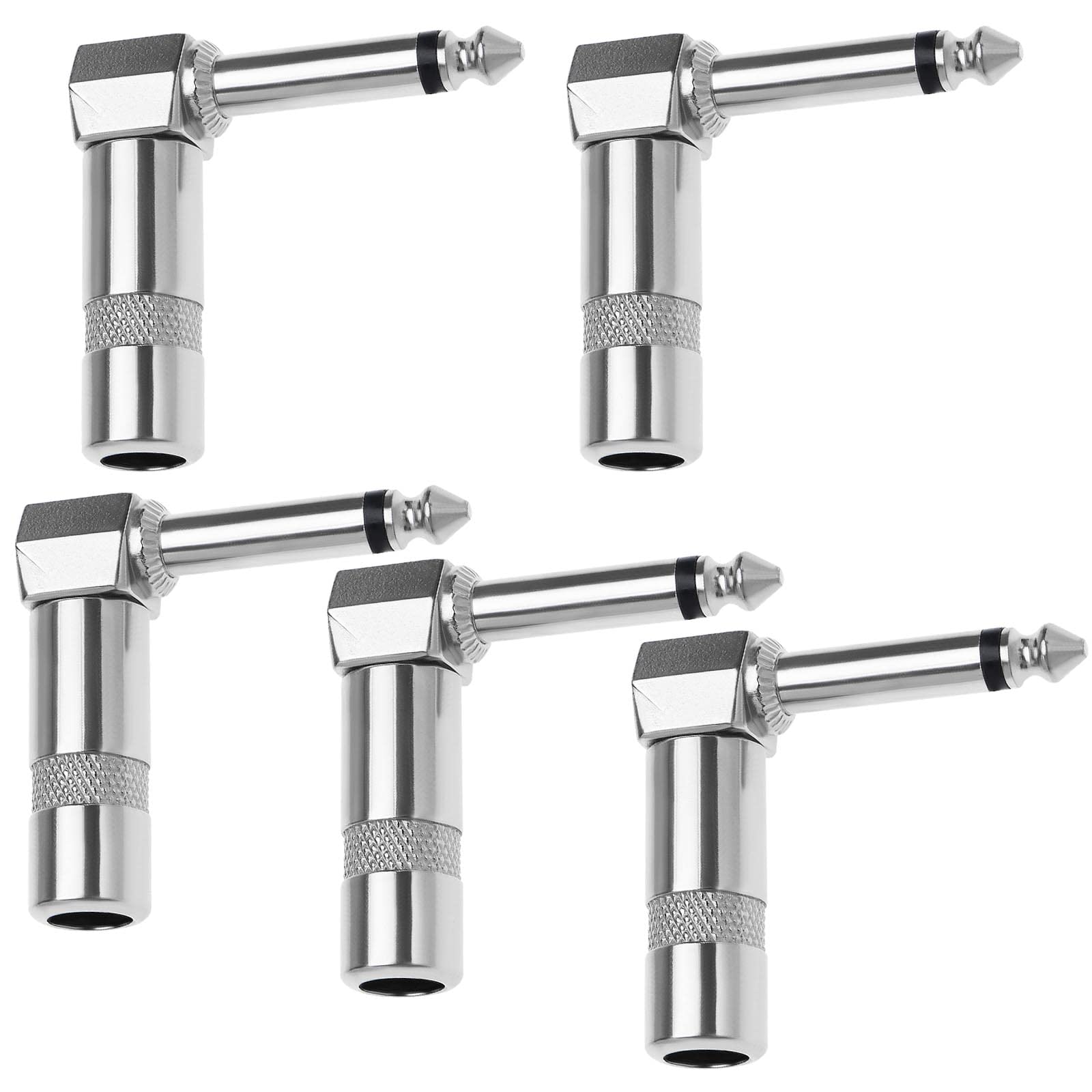 5PCS 6.35mm 1/4" 90 Degree Right Angle Audio Plug Solder Jack Connector Adapter for Electric Guitar Mixer Loudspeaker Keyboard KTV Equipment