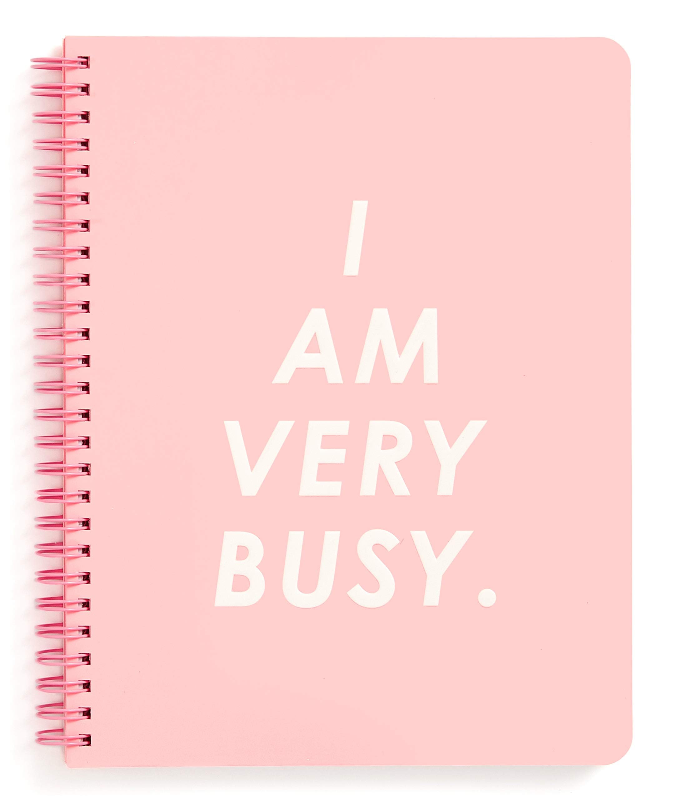 ban.do Rough Draft Mini Spiral Notebook with Saying, Small Journal Notebook with Pockets and 160 Lined Pages, I Am Very Busy (Pink)