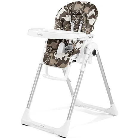 Peg Perego Prima Pappa Zero3 - Dino Park Marrone - Hochstuhl mit Baby-Liegefunktion, PVC-Bezug (phthalatfrei), braun