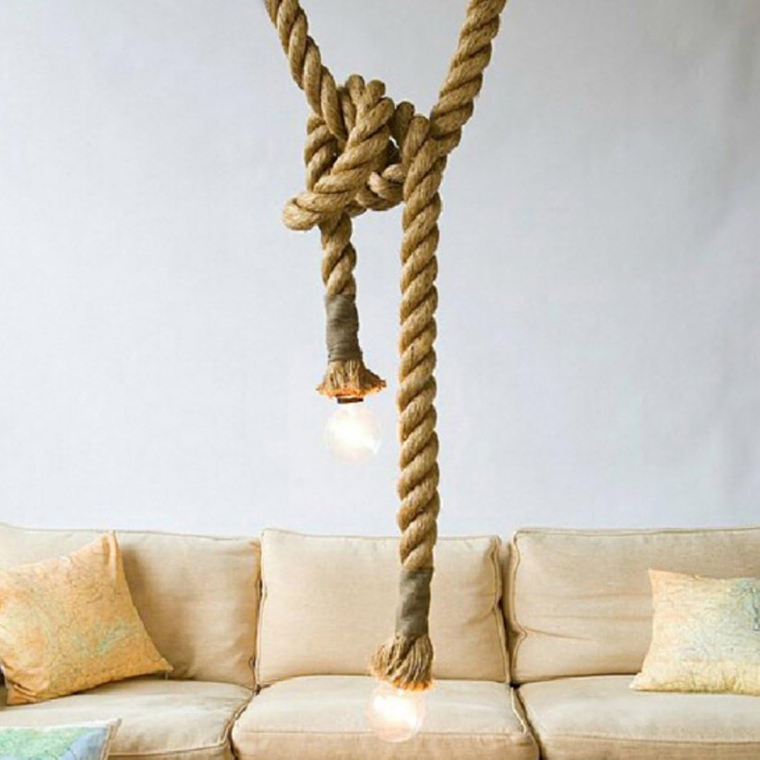 Hemp Rope Light - BANGWEIER Single Heads Retro Rope Loft Vintage Lamp Bedroom Dining Room Pendant Hand Knitted Hemp Rope Light - Image 4