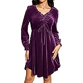 Jayscreate Women's V Neck Velvet Dress Tie Front Waist 2024 Ruffle Long Sleeve Wedding Guest Short Wrap Formal Dress