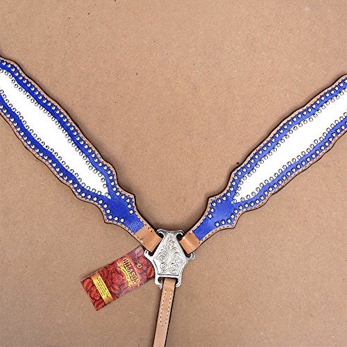 HILASON Western Horse Breast Collar Tack American Leather Blue White Hand Paint