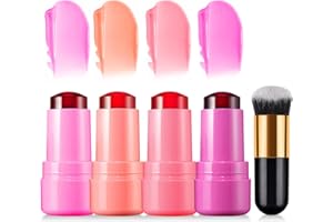 MEILURY 4 PCS Jelly Tint blush Stick, Multi-Use Cooling Water Jelly Tint, Moisturizing Natural Lip and Cheek Stain Stick, Clear Glossy Lip Gloss Waterproof, Longlasting, Non-Stick, Vivid Color (4PCS)